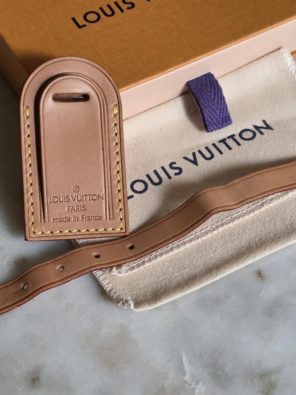 Authentic Louis Vuitton Vachetta Leather Luggage Tag W/ Dustbag & Box